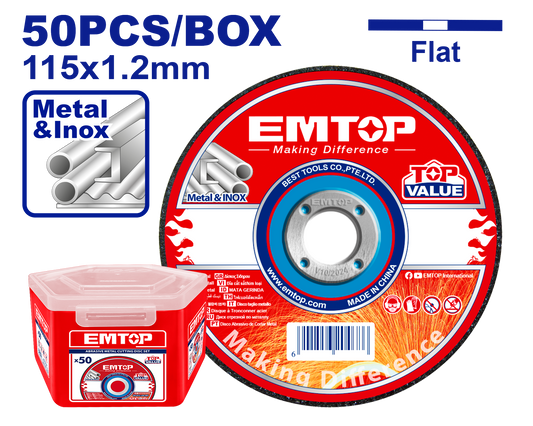 Metal üzrə kəsmə disk dəsti, 50 əd. 115 mm x 1.2 mm x 22.2 mm