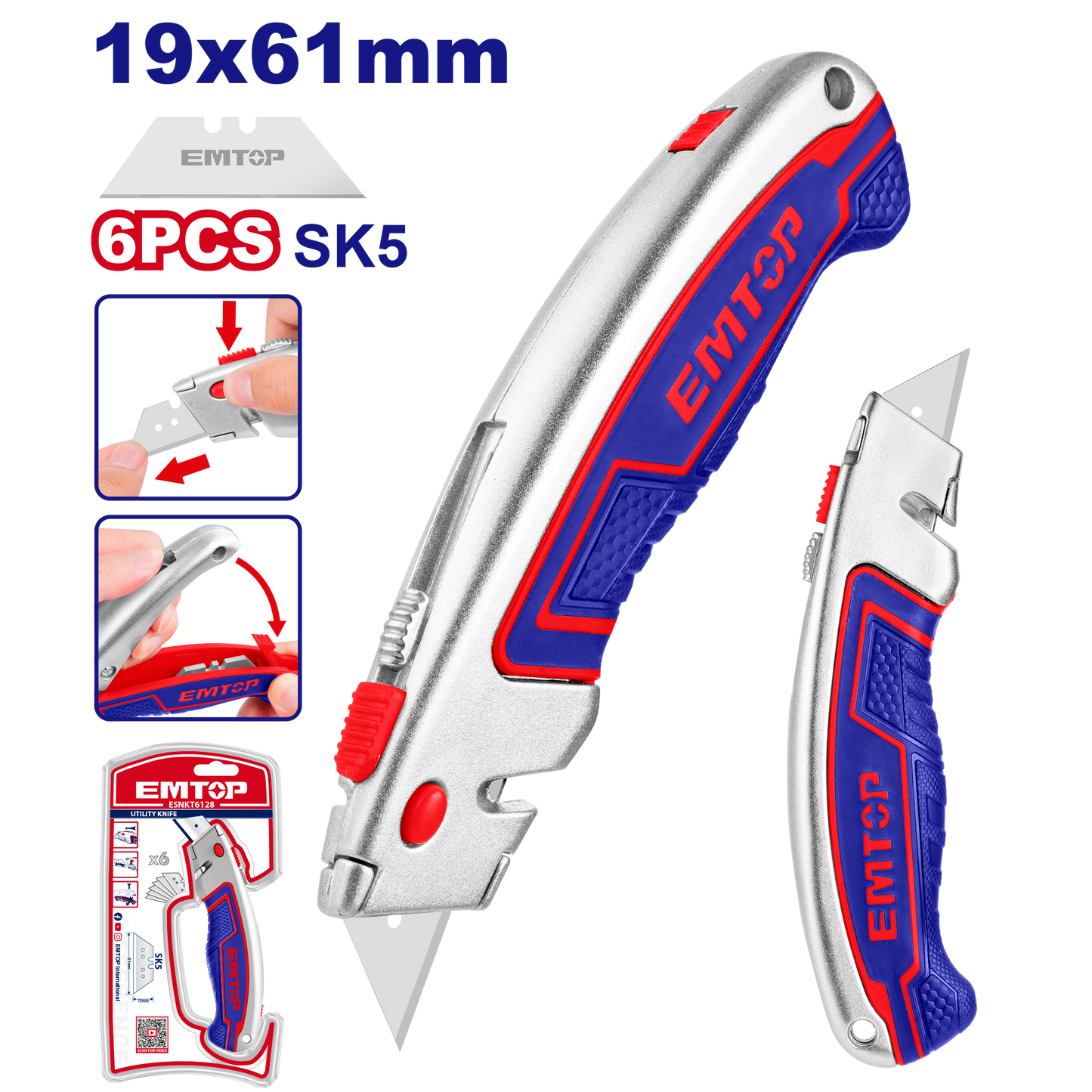 Təmir-tikinti bıçaqı, 61x19 mm, 6 tiyə ilə