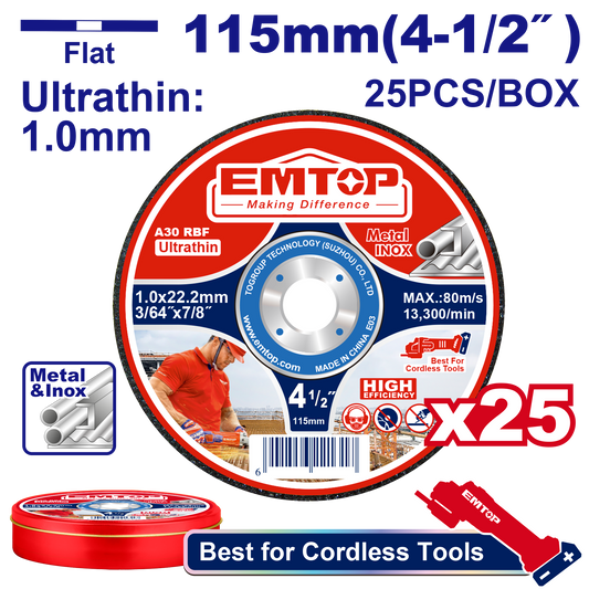 Metal üzrə kəsmə disk dəsti, 25 əd. 115 mm x 1.0 mm x 22.2 mm
