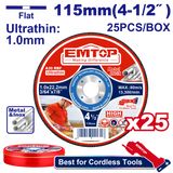 Metal üzrə kəsmə disk dəsti, 25 əd. 115 mm x 1.0 mm x 22.2 mm