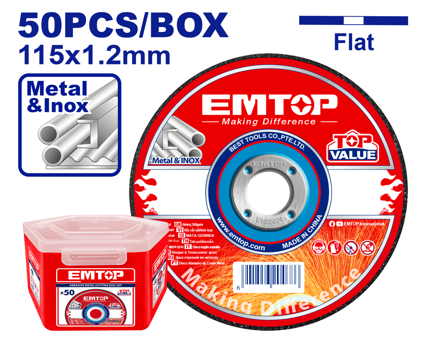 Metal üzrə kəsmə disk dəsti, 50 əd. 115 mm x 1.2 mm x 22.2 mm