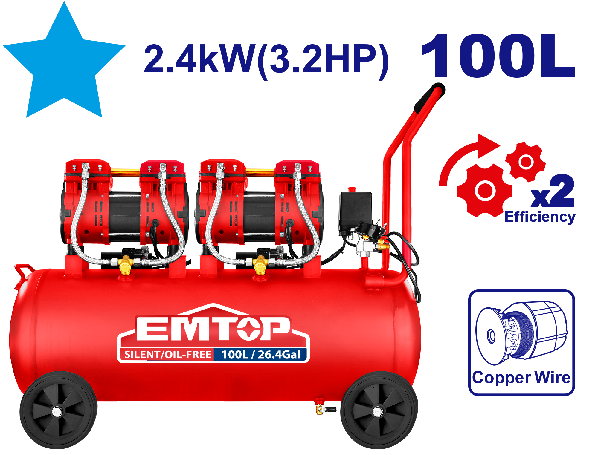 Hava kompressoru, 100L 2.4kW