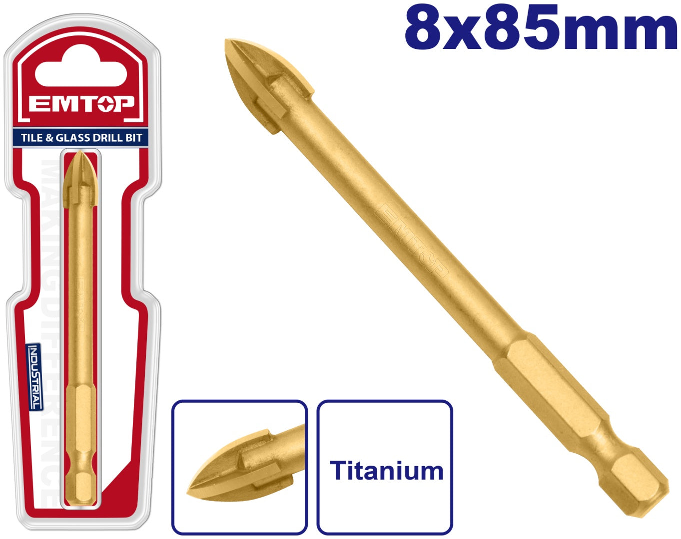 8x85mm Şüşə üçün Titanyum Burğu