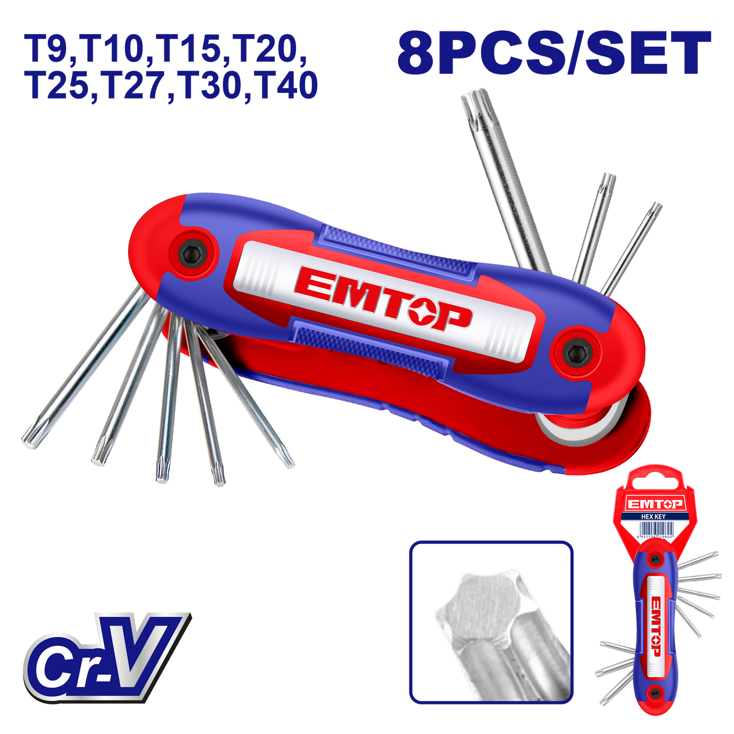 Qatlanan torx açar dəsti, 8 əd