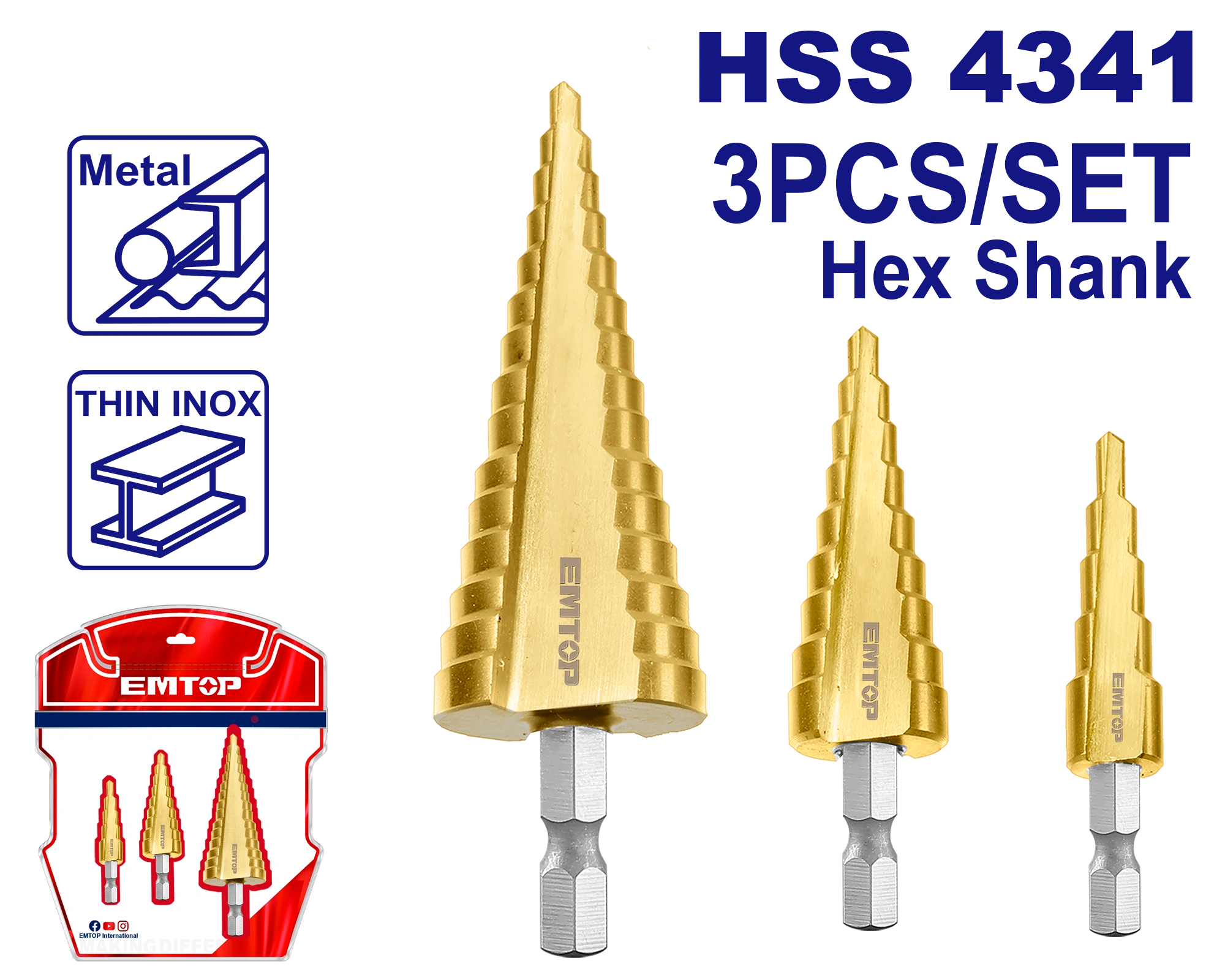 Burğu Titanyum, 3ədəd dəst Hex HSS
