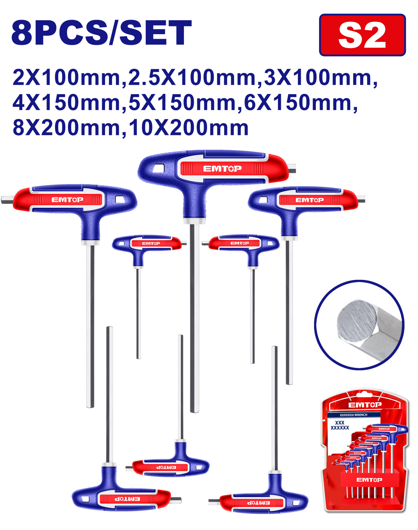 T-şəkilli altıbucaqlı açar dəsti, 8 əd