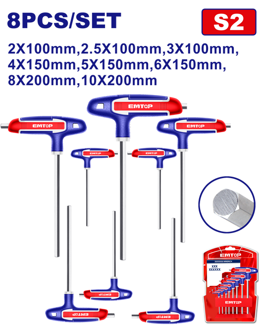 T-şəkilli altıbucaqlı açar dəsti, 8 əd