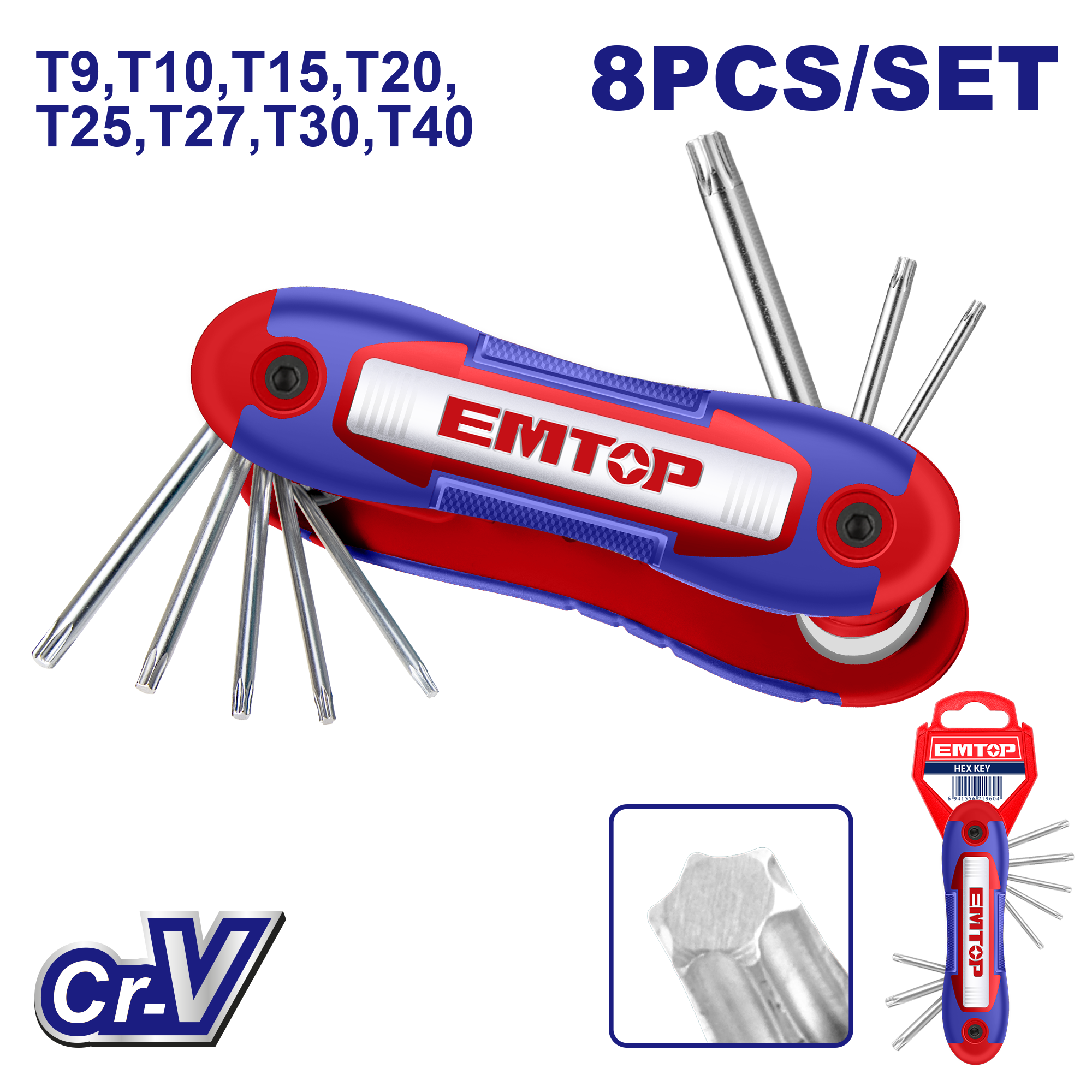 Qatlanan torx açar dəsti, 8 əd